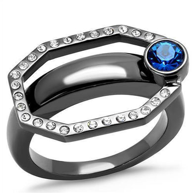 Womens Light Black Ring Anillo Para Mujer Stainless Steel Ring with Top Grade Crystal in Capri Blue Alannah - Jewelry Store by Erik Rayo