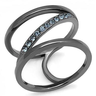 Womens Light Black Ring Anillo Para Mujer Stainless Steel Ring with Top Grade Crystal in Capri Blue Delaney - Jewelry Store by Erik Rayo