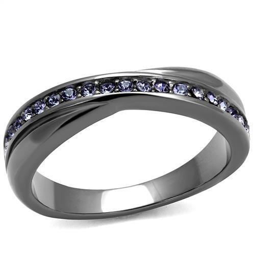 Womens Light Black Ring Anillo Para Mujer y Ninos Kids Stainless Steel Ring with Top Grade Crystal in Tanzanite Olga - Jewelry Store by Erik Rayo