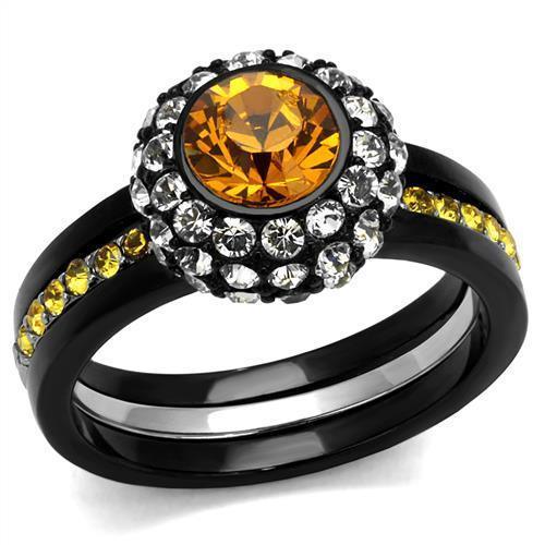 Womens Orange Black Ring Anillo Para Mujer y Ninos Girls Stainless Steel Ring with Top Grade Crystal in Topaz Makena - ErikRayo.com