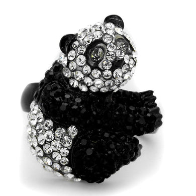 Womens Panda Ring Anillo Para Mujer Stainless Steel Ring with Top Grade Crystal in Black Diamond Narni - Jewelry Store by Erik Rayo