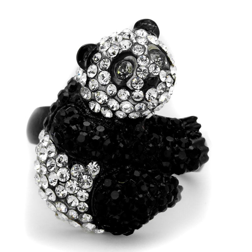 Womens Panda Ring Anillo Para Mujer Stainless Steel Ring with Top Grade Crystal in Black Diamond Narni - Jewelry Store by Erik Rayo