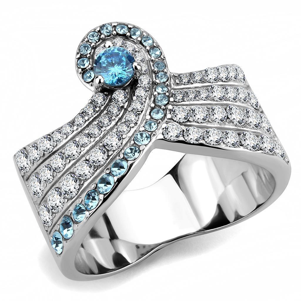 Womens Ring Anillo Para Mujer y Ninos Unisex Kids 316L Stainless Steel Ring with AAA Grade CZ in Sea Blue - Jewelry Store by Erik Rayo