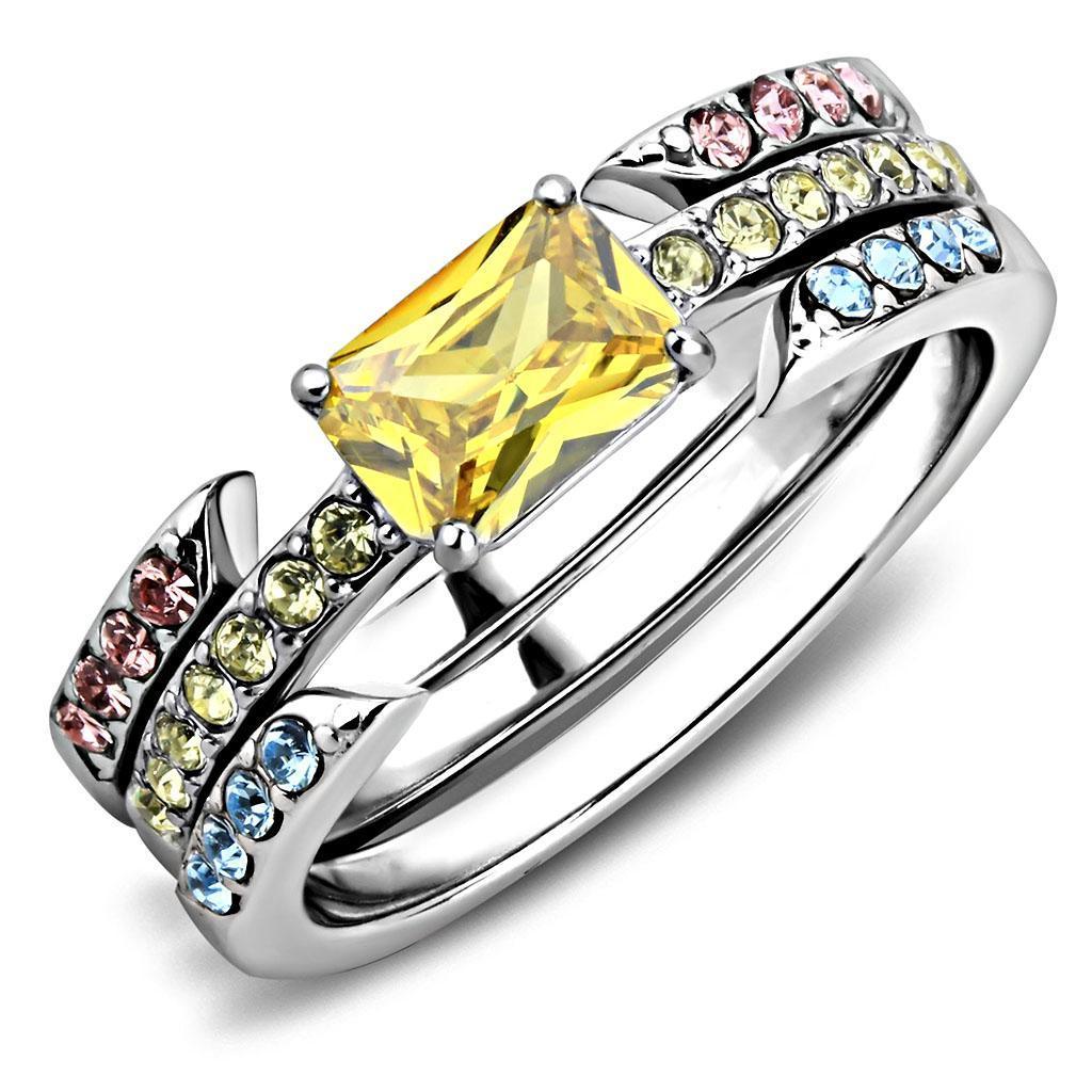 Womens Ring Anillo Para Mujer y Ninos Unisex Kids 316L Stainless Steel Ring with AAA Grade CZ in Topaz - Jewelry Store by Erik Rayo