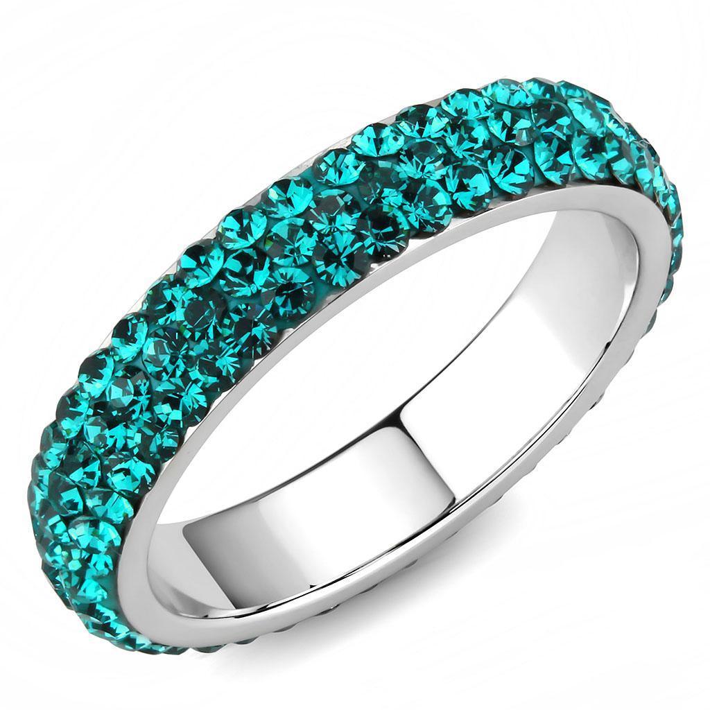 Womens Ring Anillo Para Mujer y Ninos Unisex Kids 316L Stainless Steel Ring with Top Grade Crystal in Blue Zircon - Jewelry Store by Erik Rayo