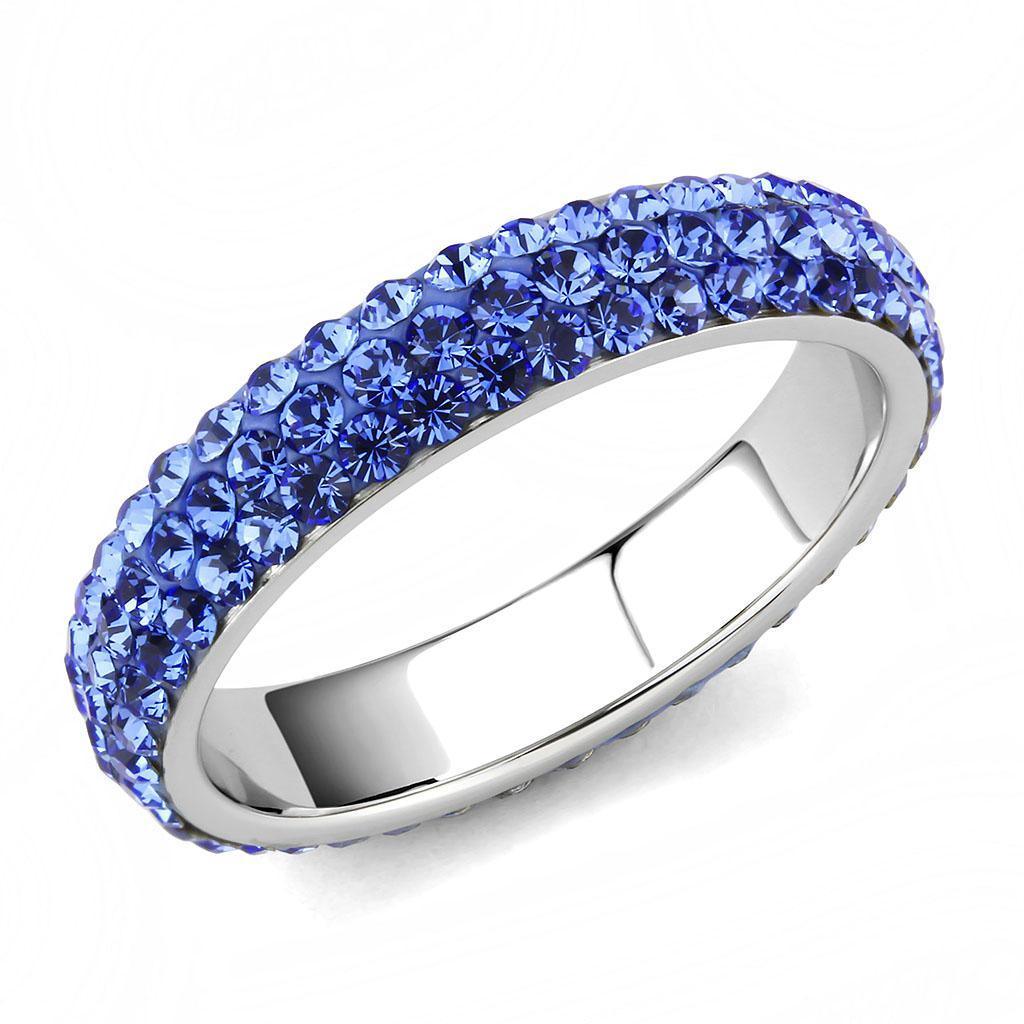 Womens Ring Anillo Para Mujer y Ninos Unisex Kids 316L Stainless Steel Ring with Top Grade Crystal in Sapphire - Jewelry Store by Erik Rayo