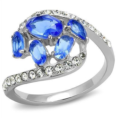Womens Ring Anillo Para Mujer Stainless Steel Ring with Glass in Sapphire - Jewelry Store by Erik Rayo