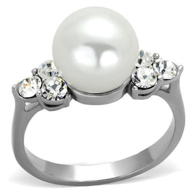 Womens Ring Anillo Para Mujer Stainless Steel Ring with Synthetic Pearl in White - Jewelry Store by Erik Rayo