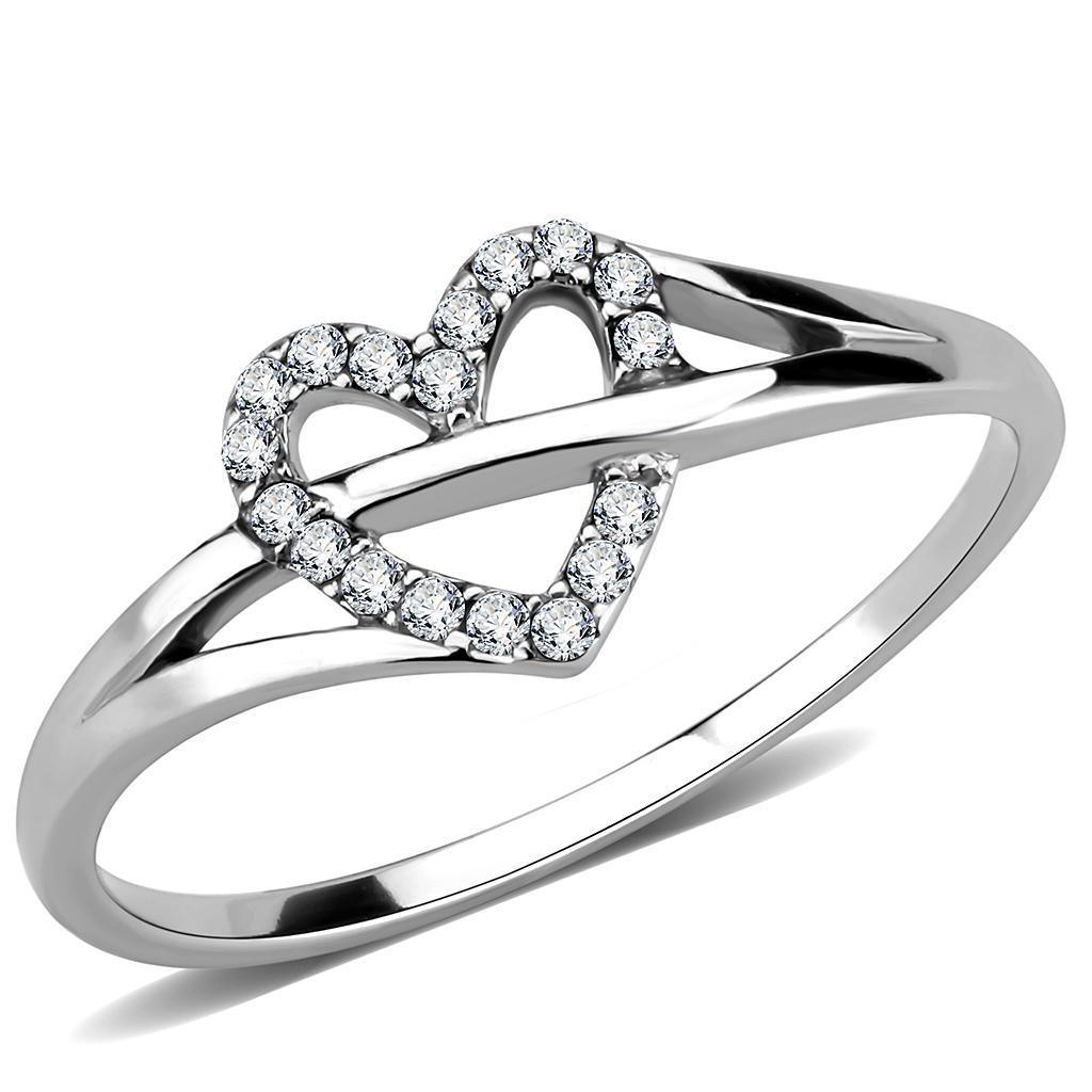 Womens Ring Arrowed Heart Stainless Steel Ring with AAA Grade CZ in Clear - Jewelry Store by Erik Rayo