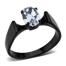 Load image into Gallery viewer, Womens Ring Bat Man Vampire Black Stainless Steel Ring with Top Grade Crystal in Aquamarine - Jewelry Store by Erik Rayo
