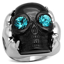 Load image into Gallery viewer, Womens Ring Black Skull Blue Eyes Anillo Para Mujer y Ninos Kids 316L Stainless Steel Ring with Top Grade Crystal in Blue Zircon Ragusa - Jewelry Store by Erik Rayo
