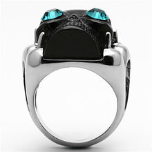 Load image into Gallery viewer, Womens Ring Black Skull Blue Eyes Anillo Para Mujer y Ninos Kids 316L Stainless Steel Ring with Top Grade Crystal in Blue Zircon Ragusa - Jewelry Store by Erik Rayo
