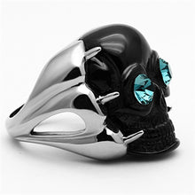 Load image into Gallery viewer, Womens Ring Black Skull Blue Eyes Anillo Para Mujer Stainless Steel Ring with Top Grade Crystal in Blue Zircon Ragusa - Jewelry Store by Erik Rayo
