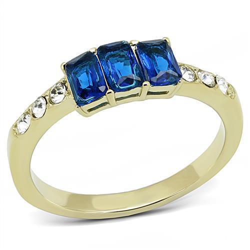 Womens Ring Blue Triple Stone Steel Ring with Synthetic Synthetic Glass in Montana - Jewelry Store by Erik Rayo