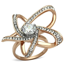 Load image into Gallery viewer, Womens Ring Brown Spiral Flower Stainless Steel Ring with AAA Grade CZ in Clear - Jewelry Store by Erik Rayo
