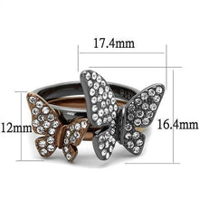 Load image into Gallery viewer, Womens Ring Butterflies Charcoal Brown Anillo Para Mujer y Ninos Girls 316L Stainless Steel Ring with Top Grade Crystal in Clear Priscilla - Jewelry Store by Erik Rayo
