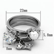 Load image into Gallery viewer, Womens Ring Diamond CZ Pearl Hanging Star 3 in 1 Stainless Steel Ring with AAA Grade CZ in Clear - Jewelry Store by Erik Rayo
