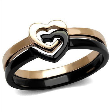 Womens Ring Dual Hearts Rose Gold Black Anillo Para Mujer y Ninos Kids 316L Stainless Steel Ring with No Stone - Jewelry Store by Erik Rayo