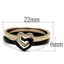Load image into Gallery viewer, Womens Ring Dual Hearts Rose Gold Black Anillo Para Mujer y Ninos Kids 316L Stainless Steel Ring with No Stone - Jewelry Store by Erik Rayo
