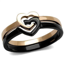 Load image into Gallery viewer, Womens Ring Dual Hearts Rose Gold Black Anillo Para Mujer Stainless Steel Ring with No Stone - Jewelry Store by Erik Rayo
