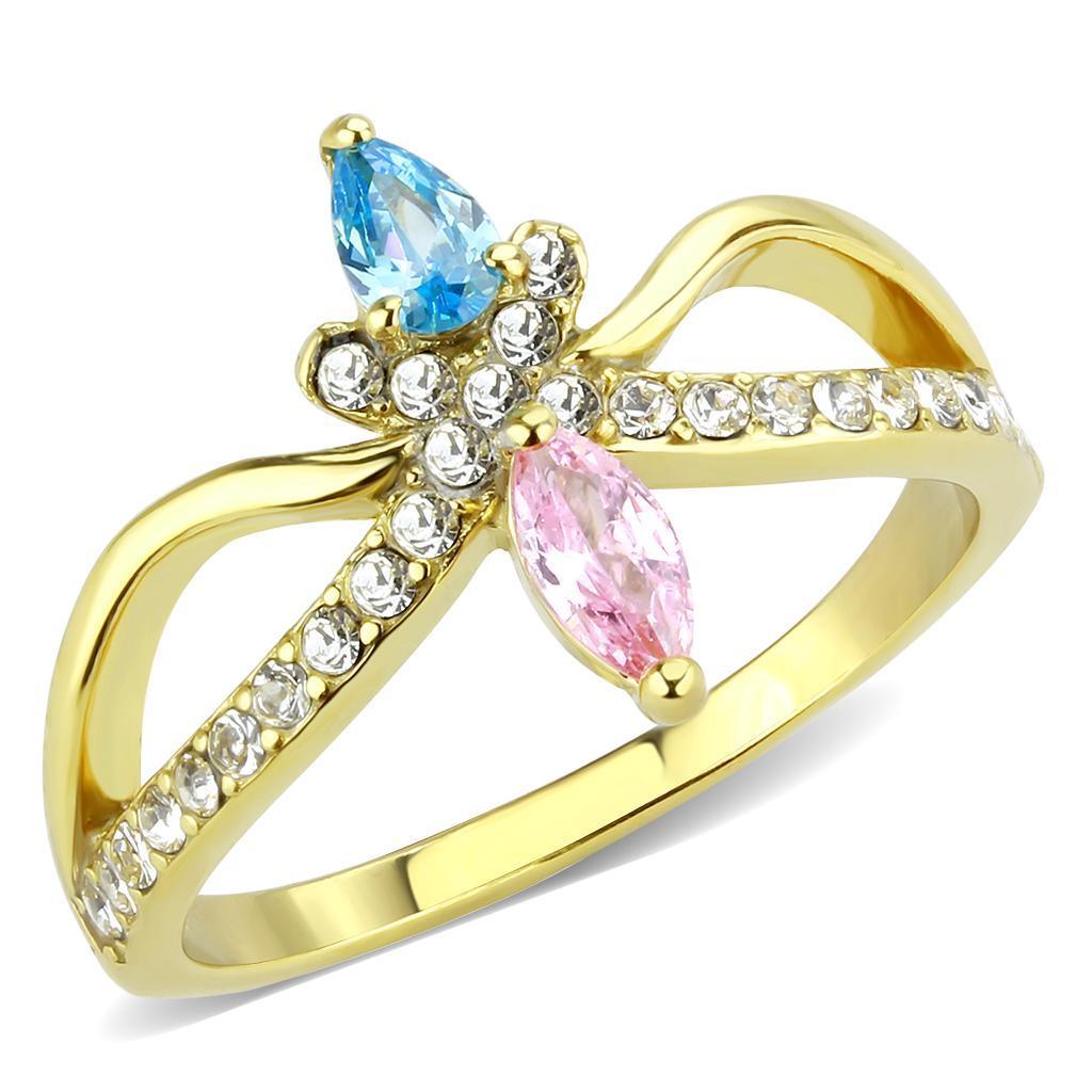 Womens Ring Gold Blue Pink Marquise Tear Drop Stainless Steel Ring with AAA Grade CZ in Multi Color - Jewelry Store by Erik Rayo