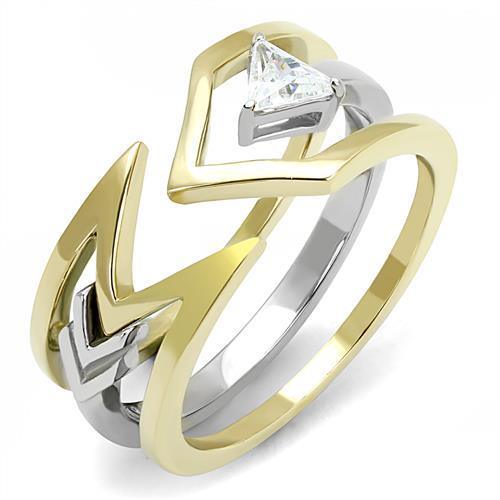 Womens Ring Gold Silver Triangle Stone Two Tone Stainless Steel Ring with AAA Grade CZ - Jewelry Store by Erik Rayo