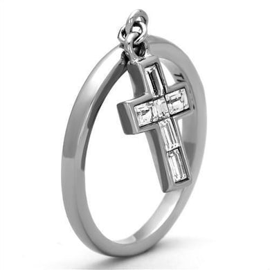 Womens Ring Hanging Cross Stainless Steel Ring with AAA Grade CZ in Clear - Jewelry Store by Erik Rayo
