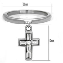 Load image into Gallery viewer, Womens Ring Hanging Cross Stainless Steel Ring with AAA Grade CZ in Clear - Jewelry Store by Erik Rayo
