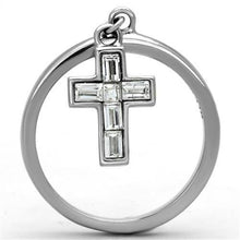 Load image into Gallery viewer, Womens Ring Hanging Cross Stainless Steel Ring with AAA Grade CZ in Clear - Jewelry Store by Erik Rayo
