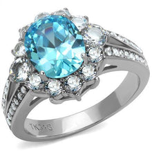 Load image into Gallery viewer, Womens Ring Oval Blue Stainless Steel Ring with AAA Grade CZ in Sea Blue - Jewelry Store by Erik Rayo
