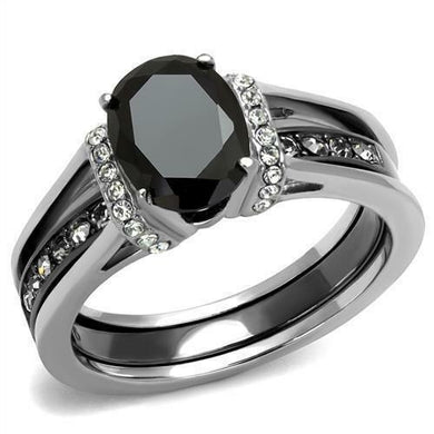Womens Ring Oval Cut Black CZ Stainless Steel Engagement Ring Set - Jewelry Store by Erik Rayo