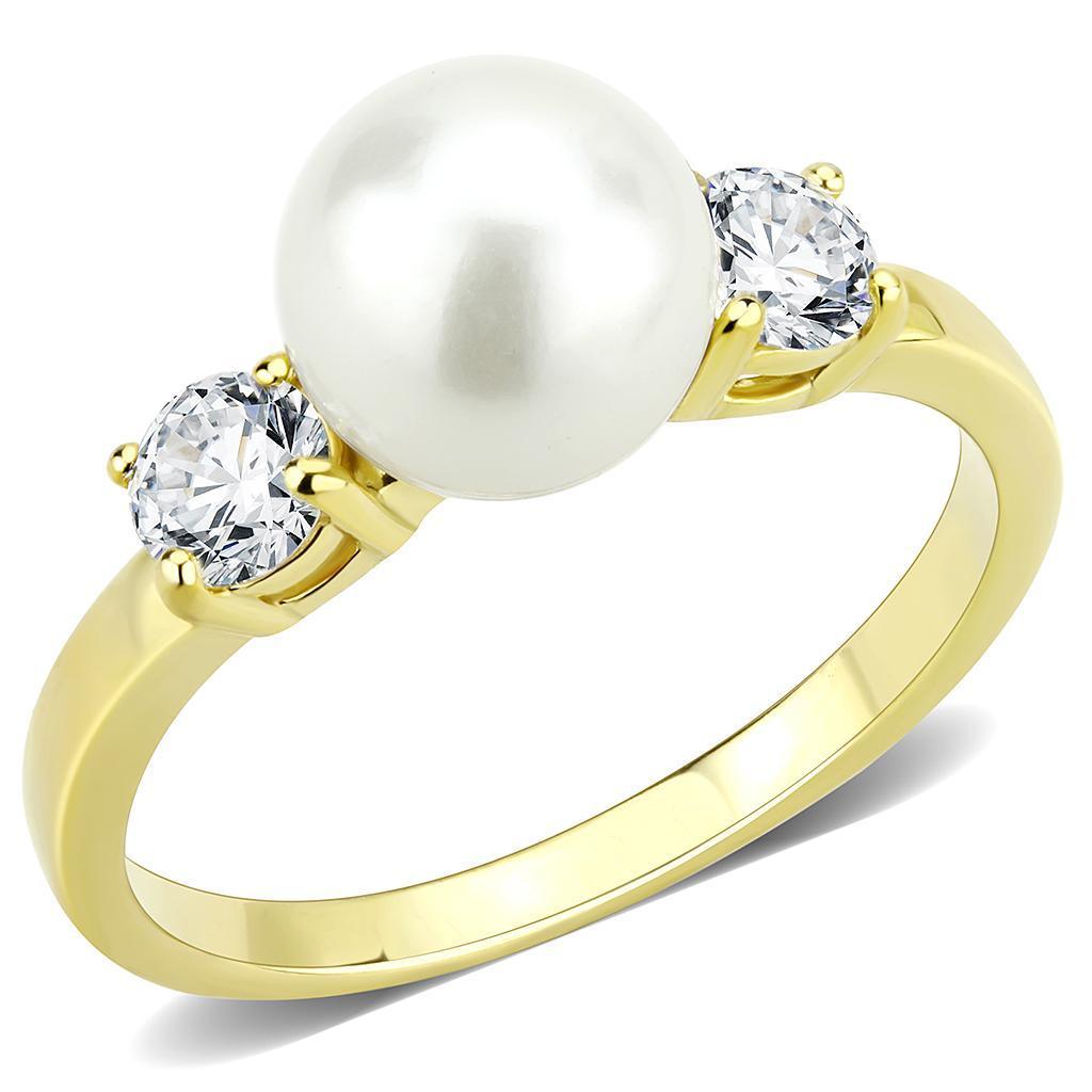 Womens Ring Pearl White Synthetic Stainless Steel - Jewelry Store by Erik Rayo