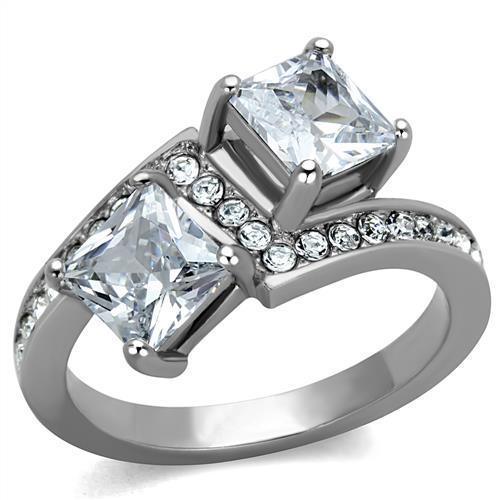 Womens Ring Princess Cut Stainless Steel Ring with AAA Grade CZ in Clear - ErikRayo.com