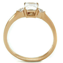 Load image into Gallery viewer, Womens Ring Rose Gold Rectangle Stainless Steel Ring with AAA Grade CZ in Clear - ErikRayo.com
