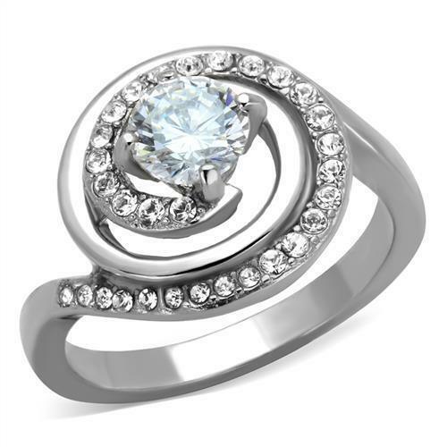 Womens Ring Round CZ Stainless Steel Swirl Engagement Ring Anillo Para Mujer - ErikRayo.com
