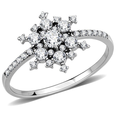 Womens Ring Snowflake Christmas Stainless Steel Ring with AAA Grade CZ in Clear - Jewelry Store by Erik Rayo