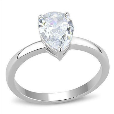 Womens Ring Stainless Steel 1.8ct Pear Teardrop Solitaire CZ Engagement Wedding Promise Ring - ErikRayo.com