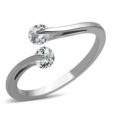 Womens Ring Stainless Steel 2 Two Round CZ Promise Engagement Silver Wedding Ring - ErikRayo.com