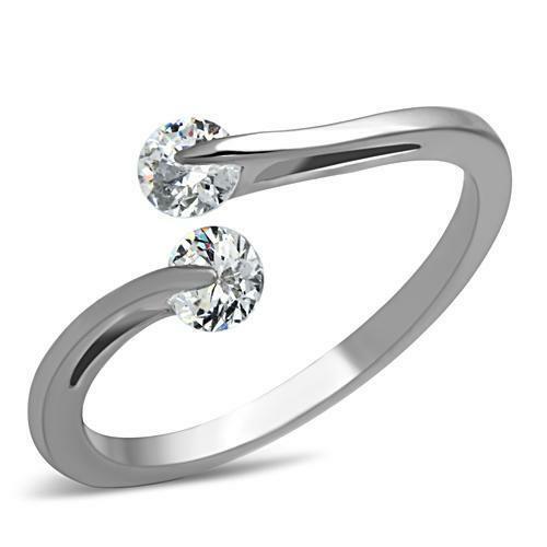 Womens Ring Stainless Steel 2 Two Round CZ Promise Engagement Silver Wedding Ring - Jewelry Store by Erik Rayo