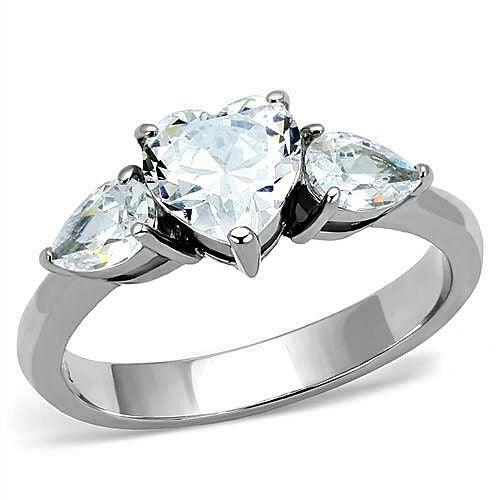 Womens Ring Stainless Steel Heart & Pear Accents CZ Engagement Promise Wedding Ring - Jewelry Store by Erik Rayo
