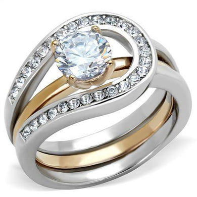 Womens Ring Stainless Steel Rose Gold EP Round cz Wedding Engagement 2 PC Tone Ring Set - ErikRayo.com