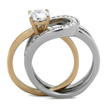 Load image into Gallery viewer, Womens Ring Stainless Steel Rose Gold EP Round cz Wedding Engagement 2 PC Tone Ring Set - ErikRayo.com
