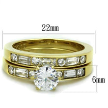 Load image into Gallery viewer, Womens Ring Stainless steel Round Baguette CZ Wedding Engagement 2 PC Gold Ion Ring Set - Jewelry Store by Erik Rayo
