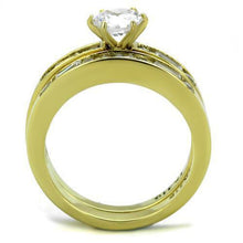 Load image into Gallery viewer, Womens Ring Stainless steel Round Baguette CZ Wedding Engagement 2 PC Gold Ion Ring Set - ErikRayo.com

