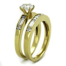 Load image into Gallery viewer, Womens Ring Stainless steel Round Baguette CZ Wedding Engagement 2 PC Gold Ion Ring Set - ErikRayo.com
