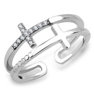 Womens Ring Two Crosses Stainless Steel Ring with AAA Grade CZ in Clear - Jewelry Store by Erik Rayo