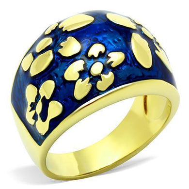 Womens Rings Blue Golden Flowers Stainless Steel Ring with Epoxy in Capri Blue - Jewelry Store by Erik Rayo