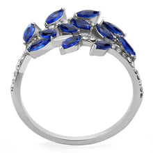 Load image into Gallery viewer, Womens Rings Blue Leaves Stainless Steel Ring with Synthetic Spinel in London Blue - Jewelry Store by Erik Rayo
