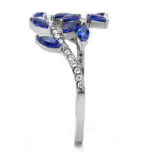 Load image into Gallery viewer, Womens Rings Blue Leaves Stainless Steel Ring with Synthetic Spinel in London Blue - ErikRayo.com
