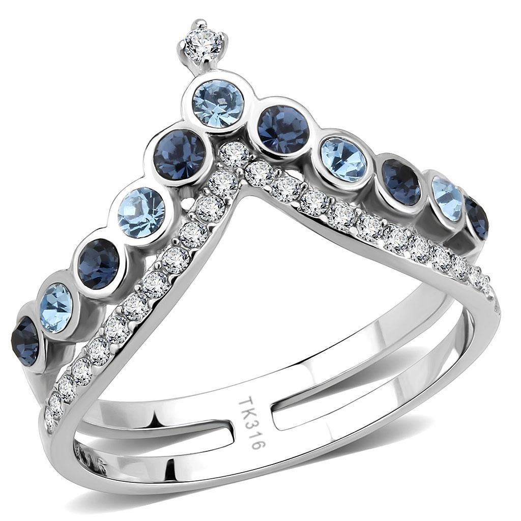 Womens Rings Dark Light Blue Mountain Stainless Steel Ring with Top Grade Crystal in Multi Color - Jewelry Store by Erik Rayo